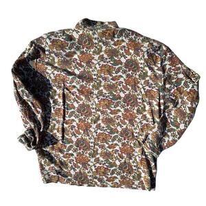 Vintage‎ Crustal Kobe Boho Floral Mock Neck Top – 70s Paisley Print Long Sleeve